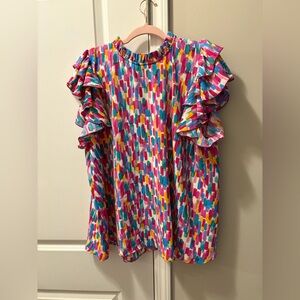 Vibrant Multicolor Ruffle Sleeve Blouse
